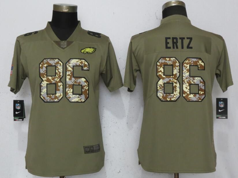 Women Philadelphia Eagles #86 Ertz Olive Camo Carson Nike Salute to Service Player NFL Jerseys->women nfl jersey->Women Jersey
